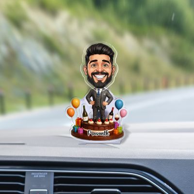 Personalized Birthday Boy Bobblehead Caricature Tabletop with Battery Powered Shaking Head Gift for Husband, Father, Brother, or Boyfriend Decorative Desk Accessory